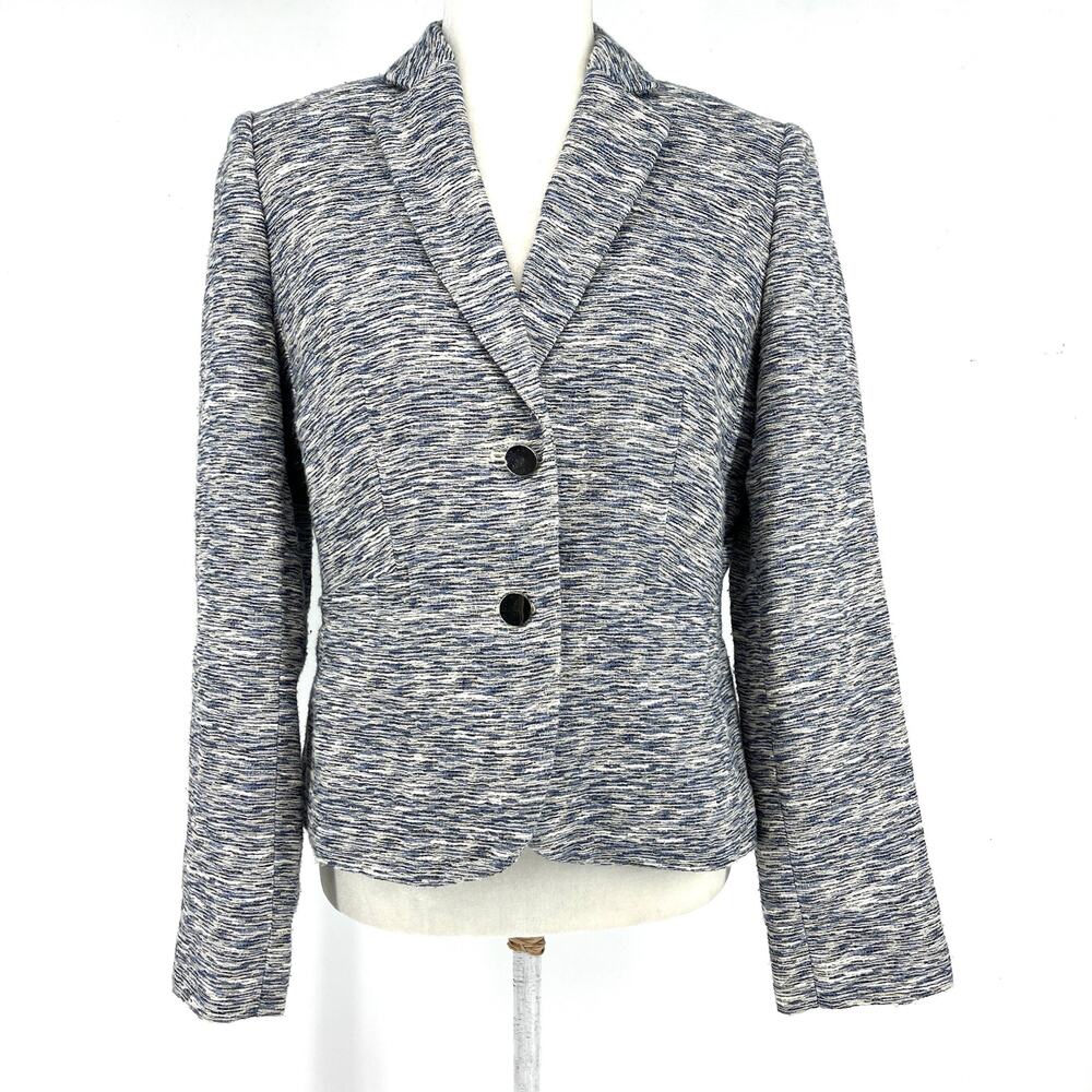 Calvin Klein Women's 8 Blue Textured Short Single Breasted Lined Blazer Jacket‎